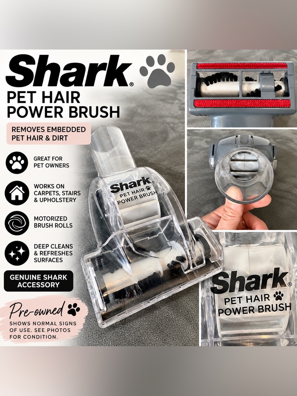 Shark Pet Hair Power Brush - Clear/Gray